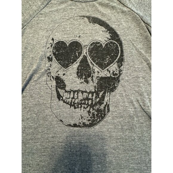 Cha Sor Women Medium Skeleton Gray Black Cold Shoulder T shirt Tee Raw Hem - Picture 2 of 6